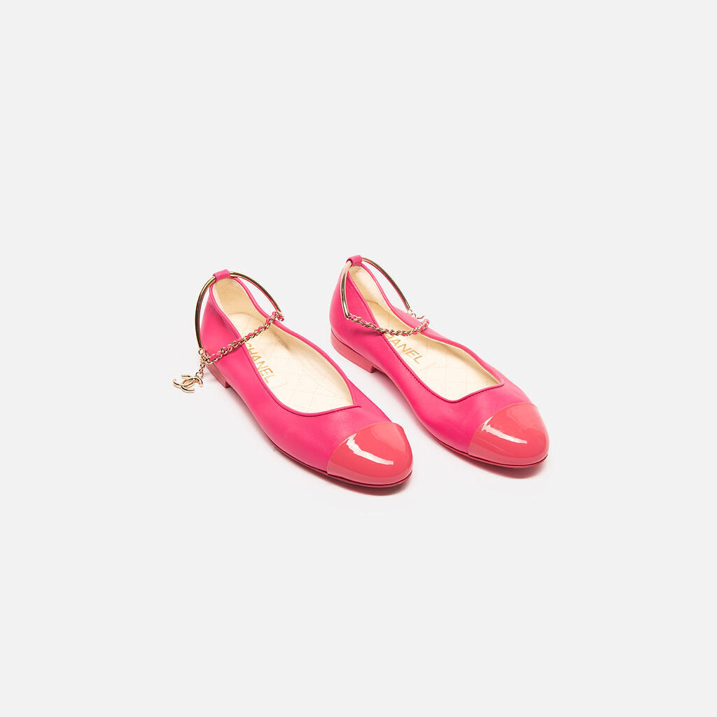 Chanel Pink Leather Ankle Bracelet Ballet Flats