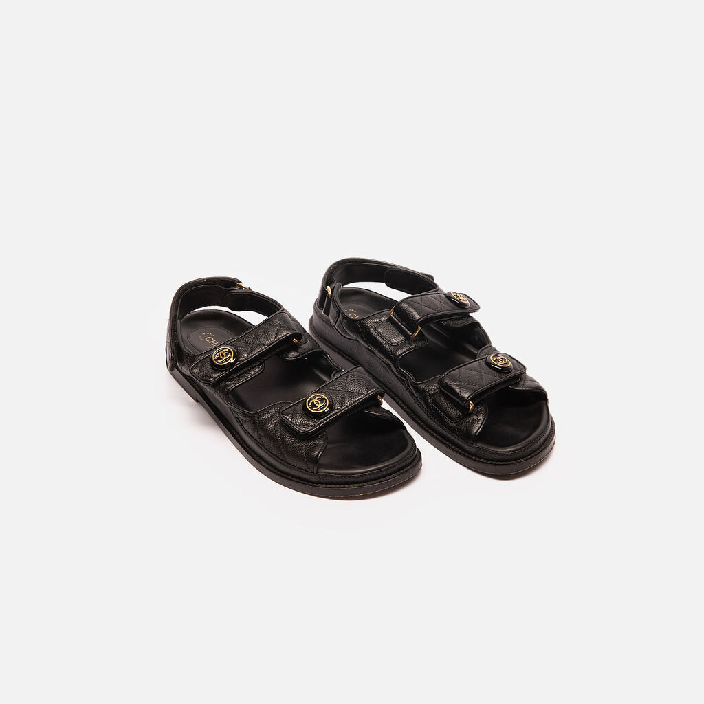 Chanel Black Leather Quilted Dad Sandals