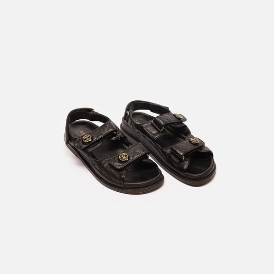 Chanel Black Leather Quilted Dad Sandals