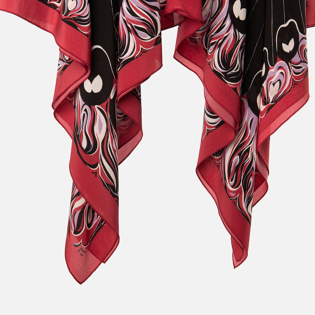 Longchamp Pink & Black Silk Print Asymmetrical Skirt