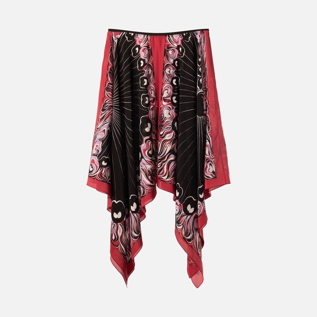 Longchamp Pink & Black Silk Print Asymmetrical Skirt