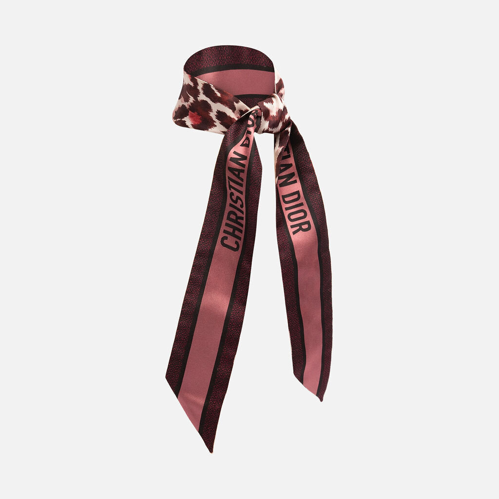Christian Dior Burgundy Leopard Print Silk Twilly