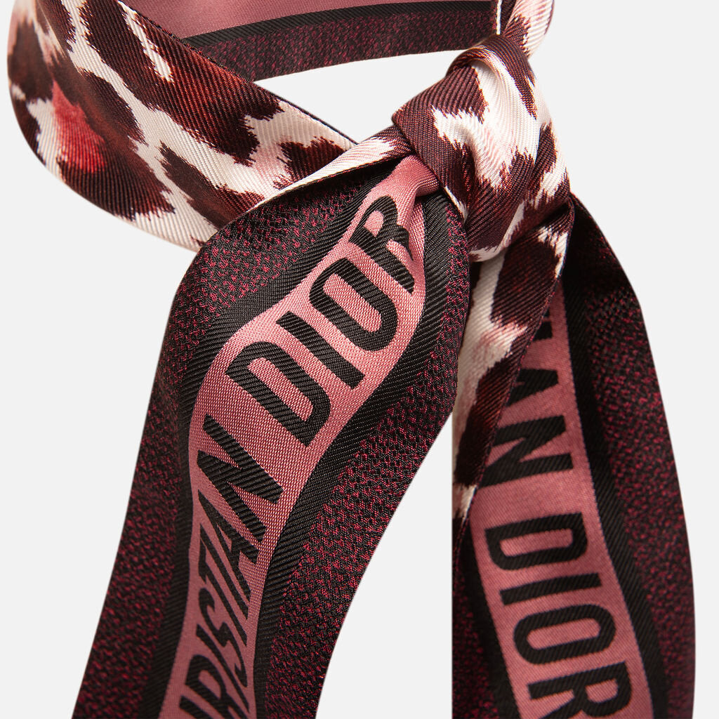 Christian Dior Burgundy Leopard Print Silk Twilly