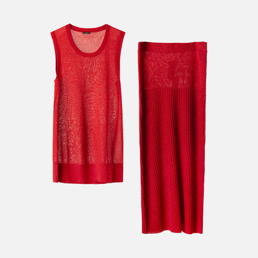 Joseph Red Metallic Ribbed Skirt & Tank Set