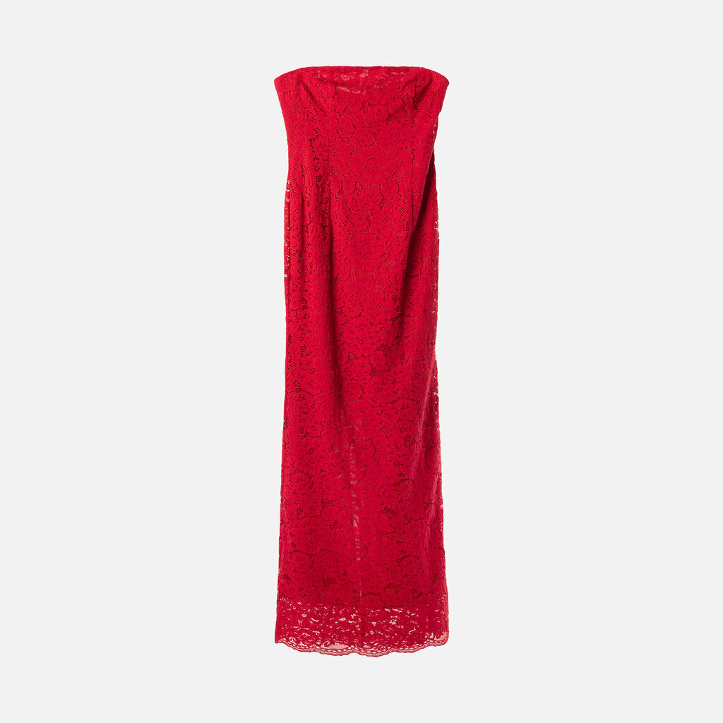 Shai Shemer Red Wool Blend Lace Strapless Dress