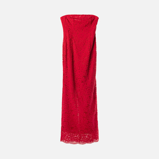 Shai Shemer Red Wool Blend Lace Strapless Dress