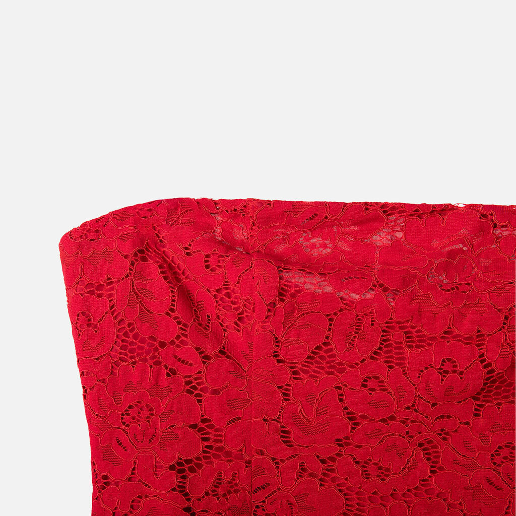 Shai Shemer Red Wool Blend Lace Strapless Dress