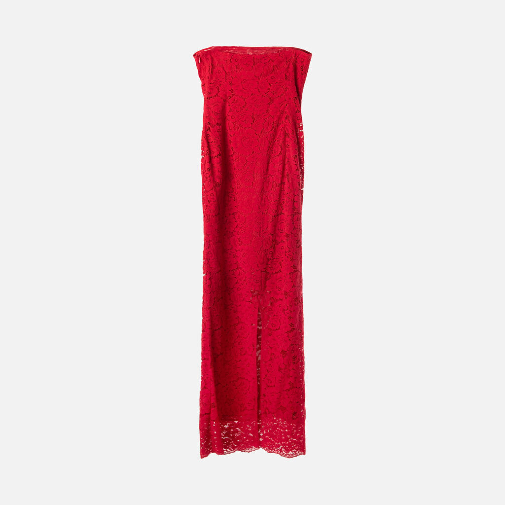 Shai Shemer Red Wool Blend Lace Strapless Dress
