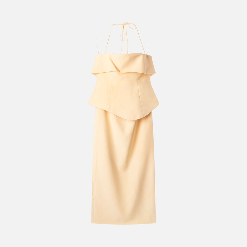 Club L London Yellow Poly Corset Maxi Dress