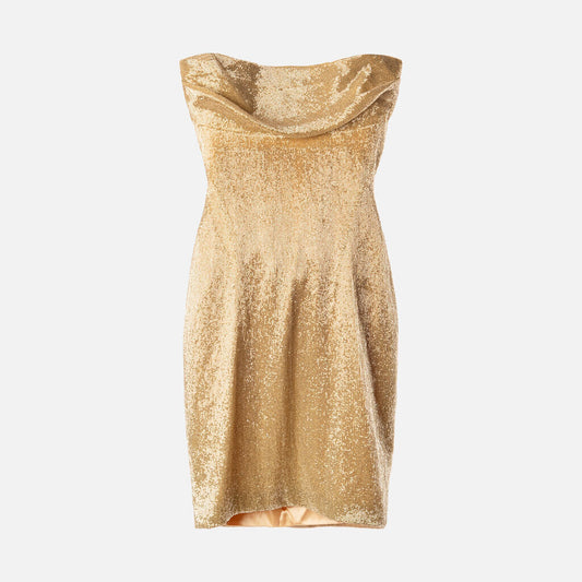 Wiederhoeft Gold Beaded Corset Mini Dress