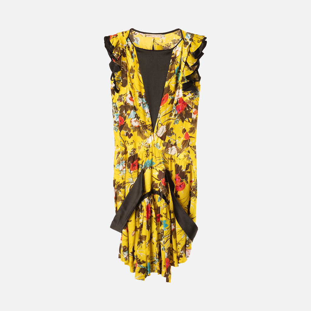 Balenciaga Paris Yellow Floral Silk Ruffle Dress (2007)