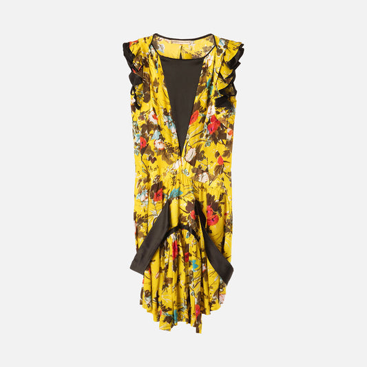 Balenciaga Paris Yellow Floral Silk Ruffle Dress (2007)