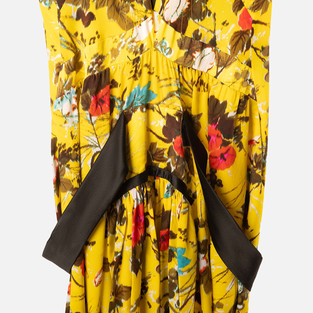 Balenciaga Paris Yellow Floral Silk Ruffle Dress (2007)