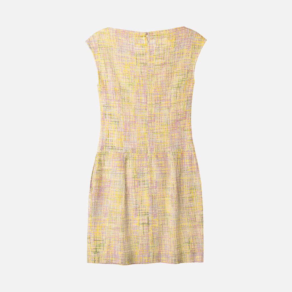 Chanel Runway Green, Yellow & Purple Tweed Boat Neck Mini Dress (1998)