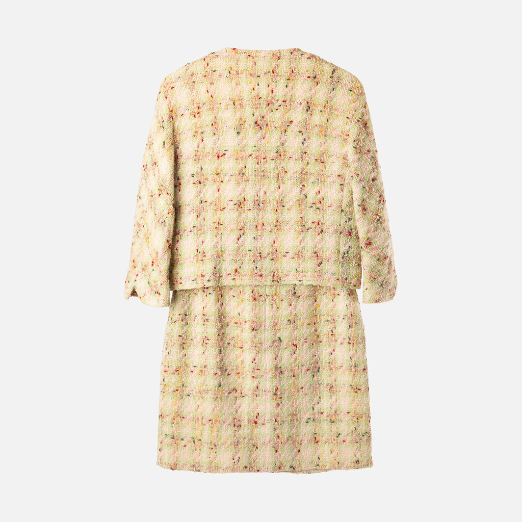 Chanel Rare Green Wool Blend Tweed Gold CC Button Jacket & Dress Set (1990)