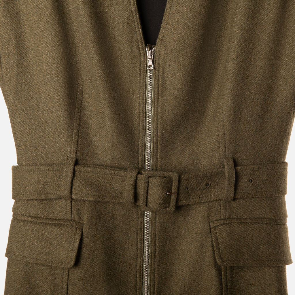 La Ligne Green Wool Blend Belted Midi Dress