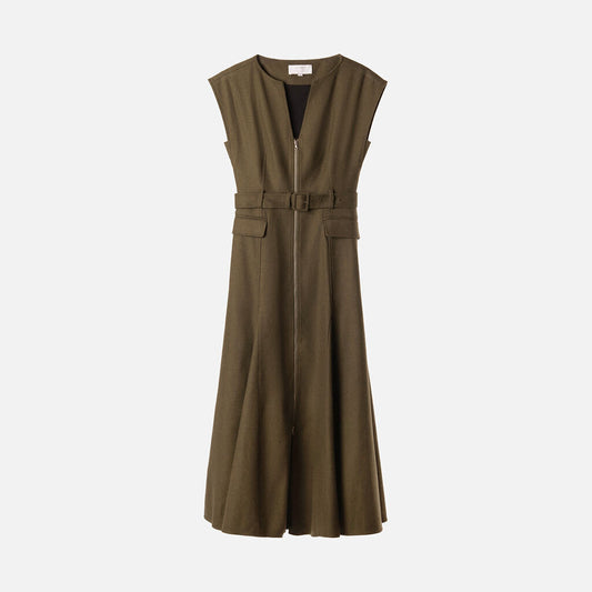 La Ligne Green Wool Blend Belted Midi Dress