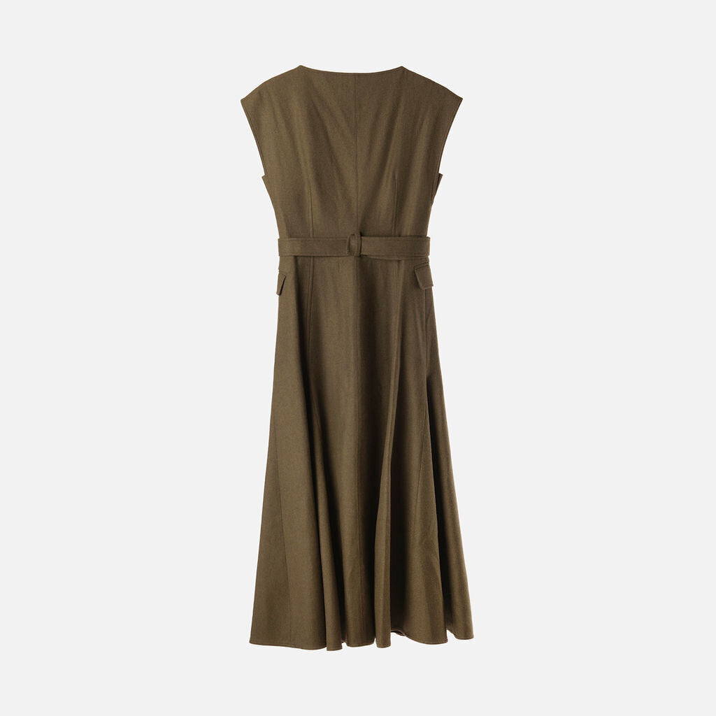 La Ligne Green Wool Blend Belted Midi Dress