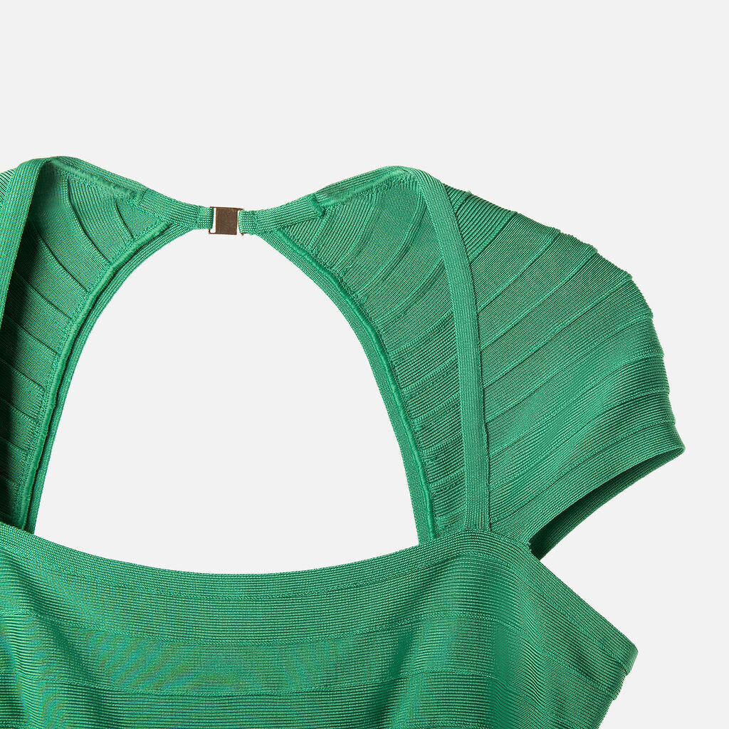 Herve Leger Emerald Green Sleeveless Bandage Dress