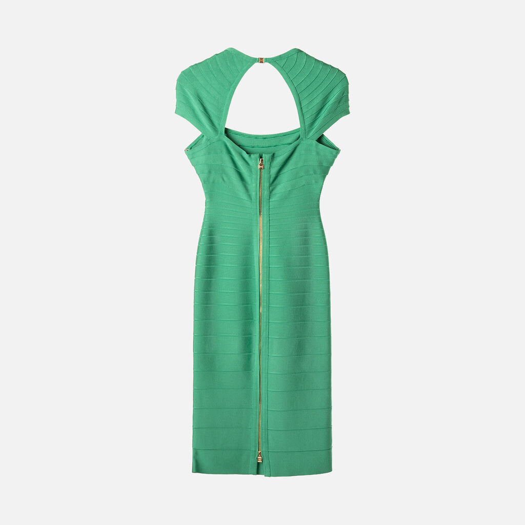 Herve Leger Emerald Green Sleeveless Bandage Dress