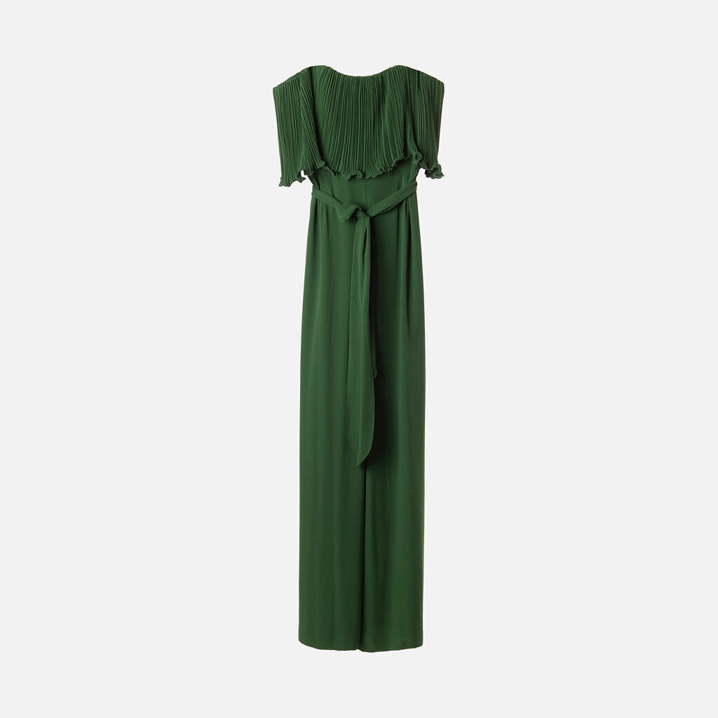 Halston Green Pleated Jumpsuit