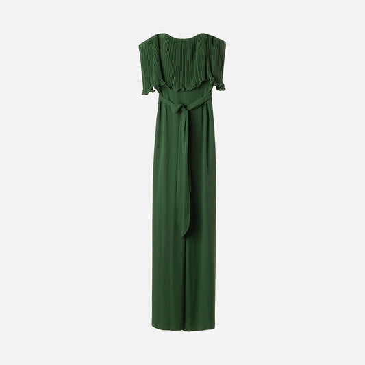 Halston Green Pleated Jumpsuit