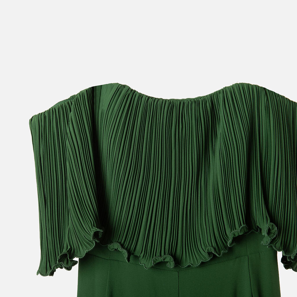Halston Green Pleated Jumpsuit