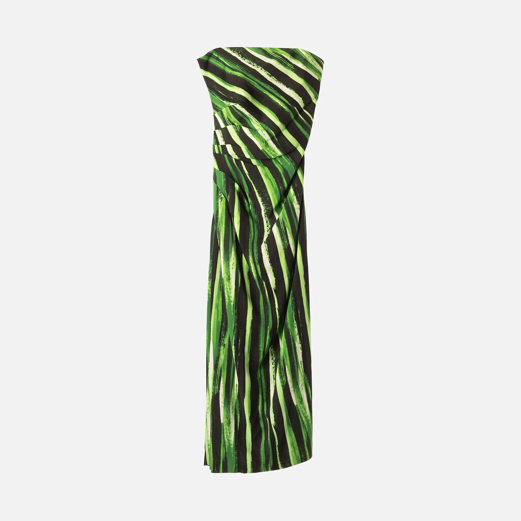 Proenza Schouler Black & Green Stripe Viscose Strapless Dress