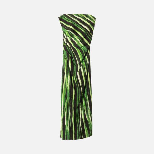 Proenza Schouler Black & Green Stripe Viscose Strapless Dress