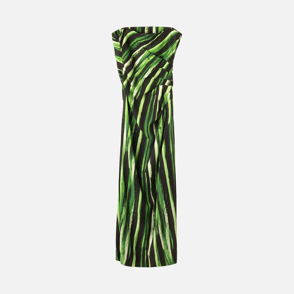 Proenza Schouler Black & Green Stripe Viscose Strapless Dress