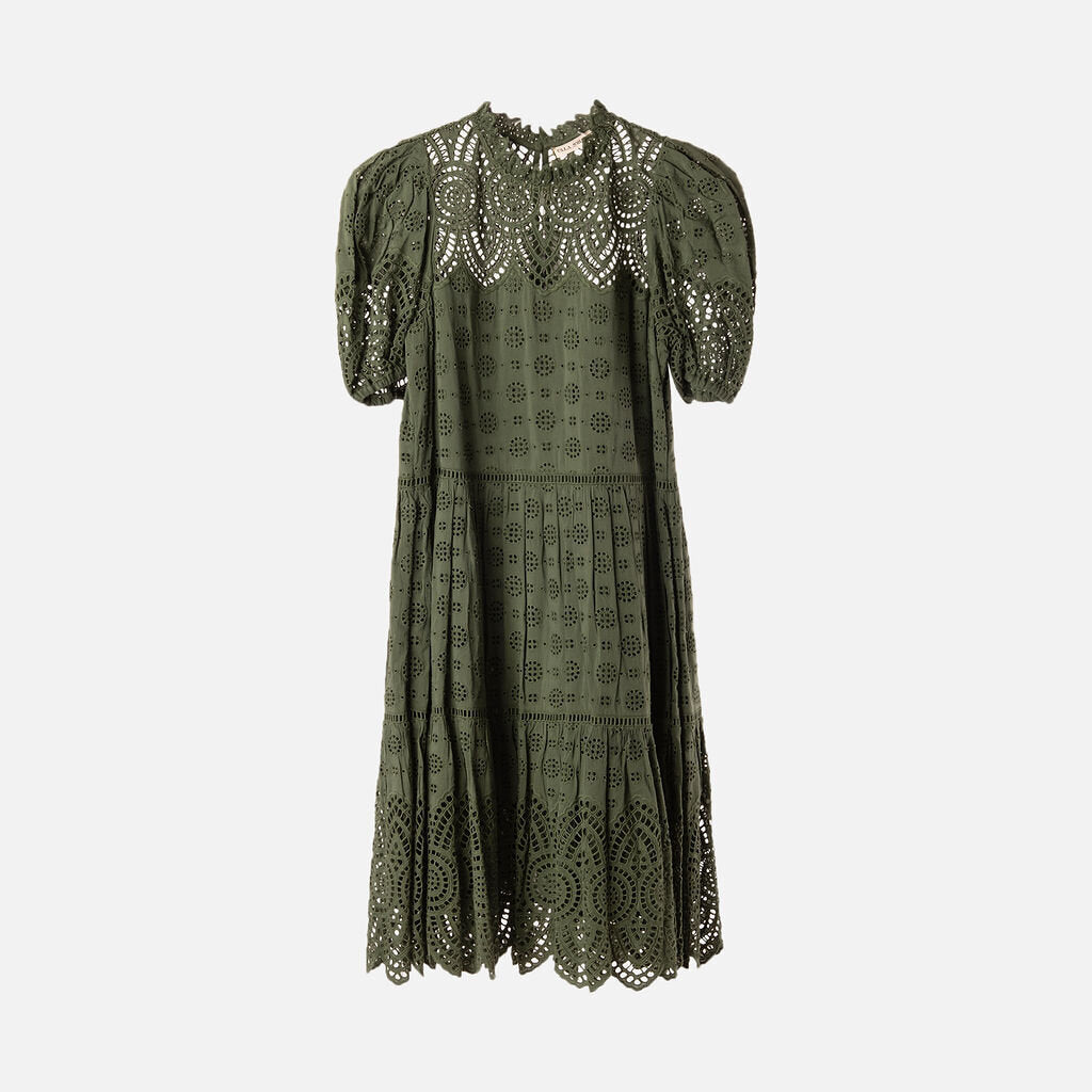 Ulla Johnson Green Cotton Blend Eyelet Dress