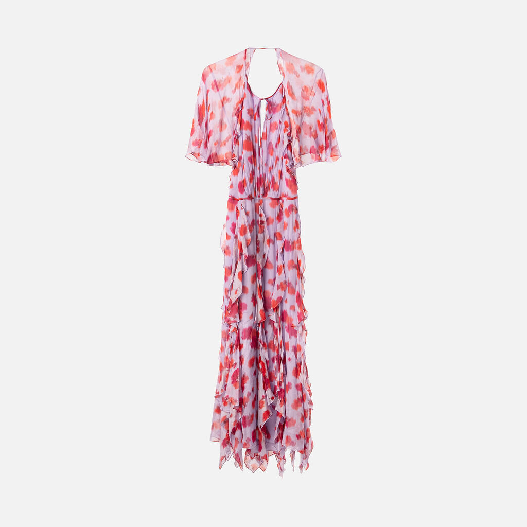 Carolina Herrera Purple & Red Floral Ruffle Dress