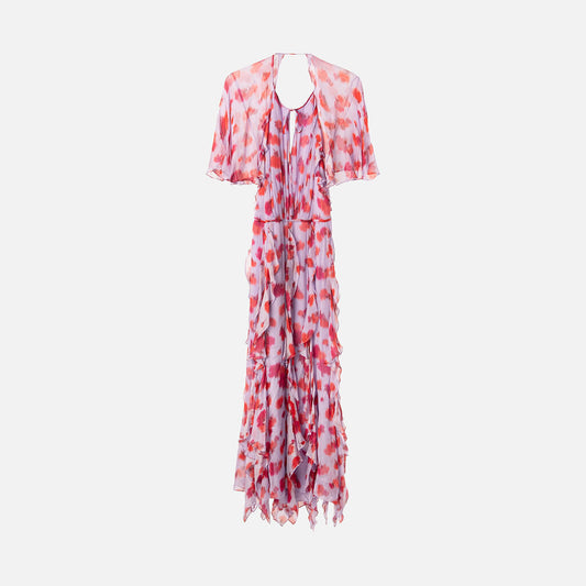 Carolina Herrera Purple & Red Floral Ruffle Dress