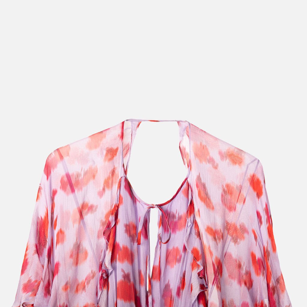 Carolina Herrera Purple & Red Floral Ruffle Dress