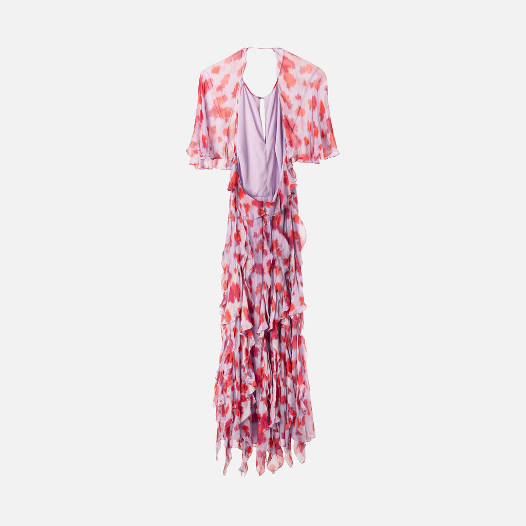 Carolina Herrera Purple & Red Floral Ruffle Dress