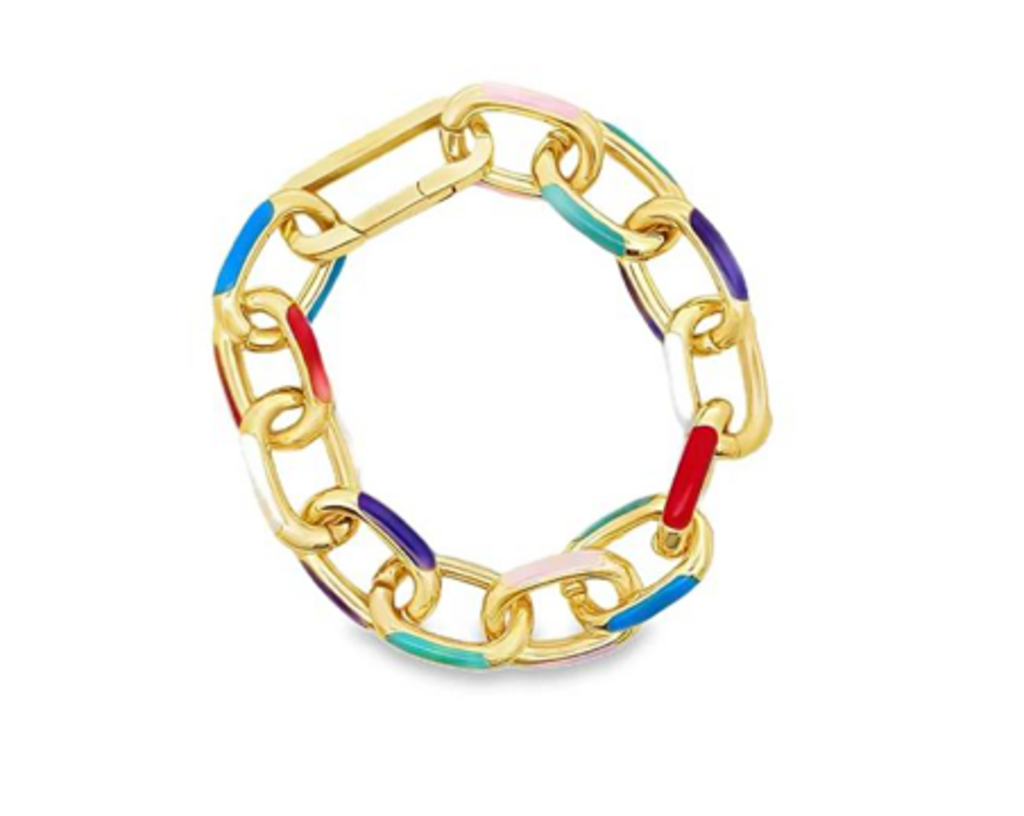 Chunky Multicolor Enamel Paperclip Link Bracelet YG