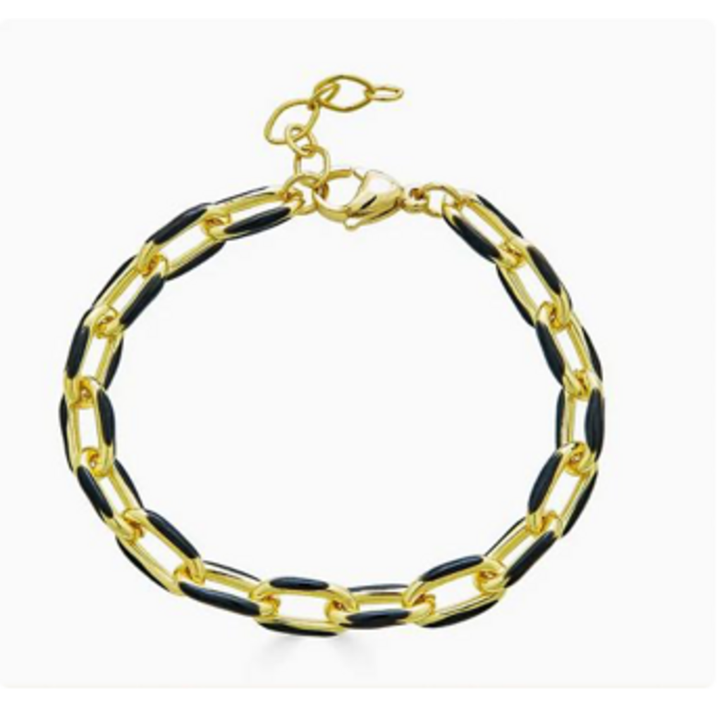 Enamel Paperclip Chain Black Bracelet