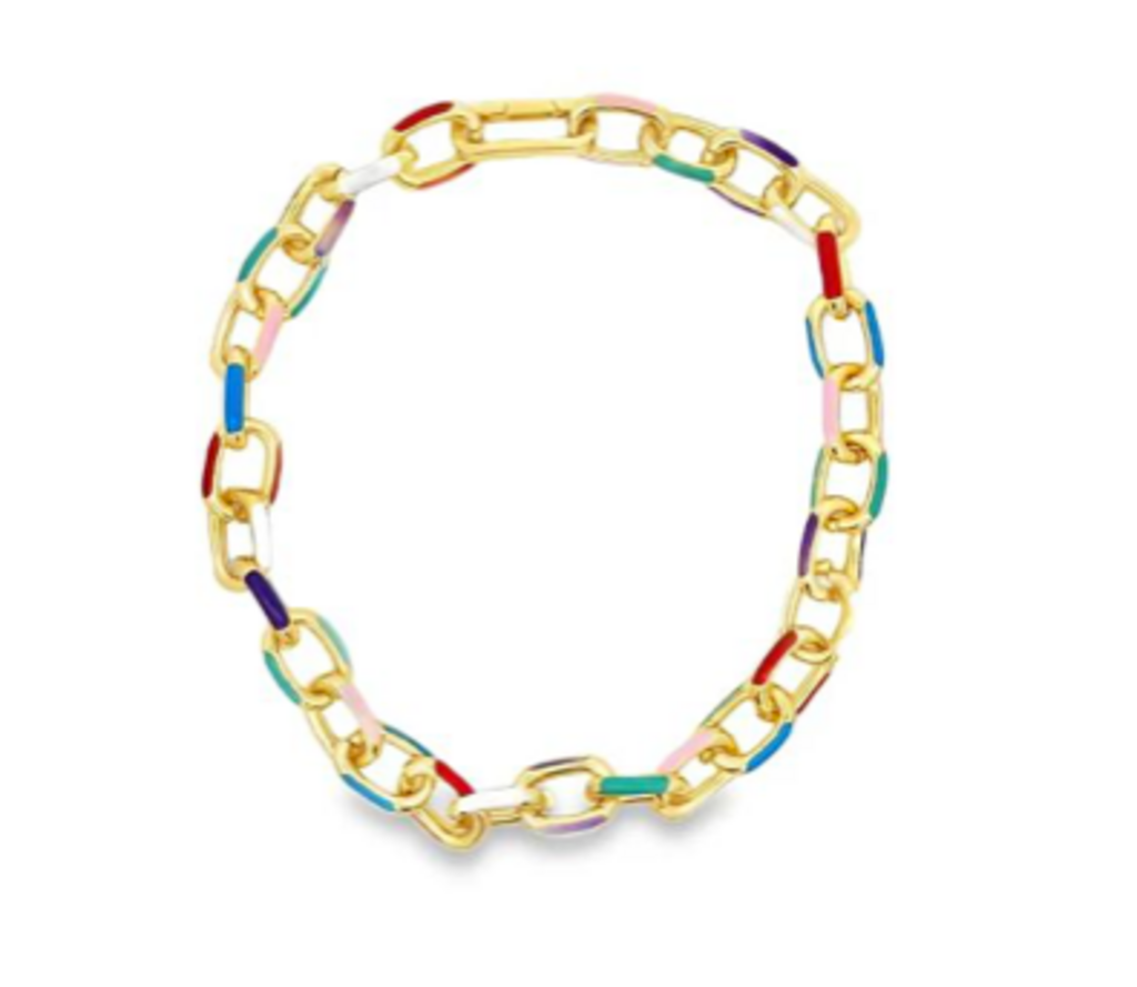 Chunky Multicolor Enamel Paperclip Link Necklace YG