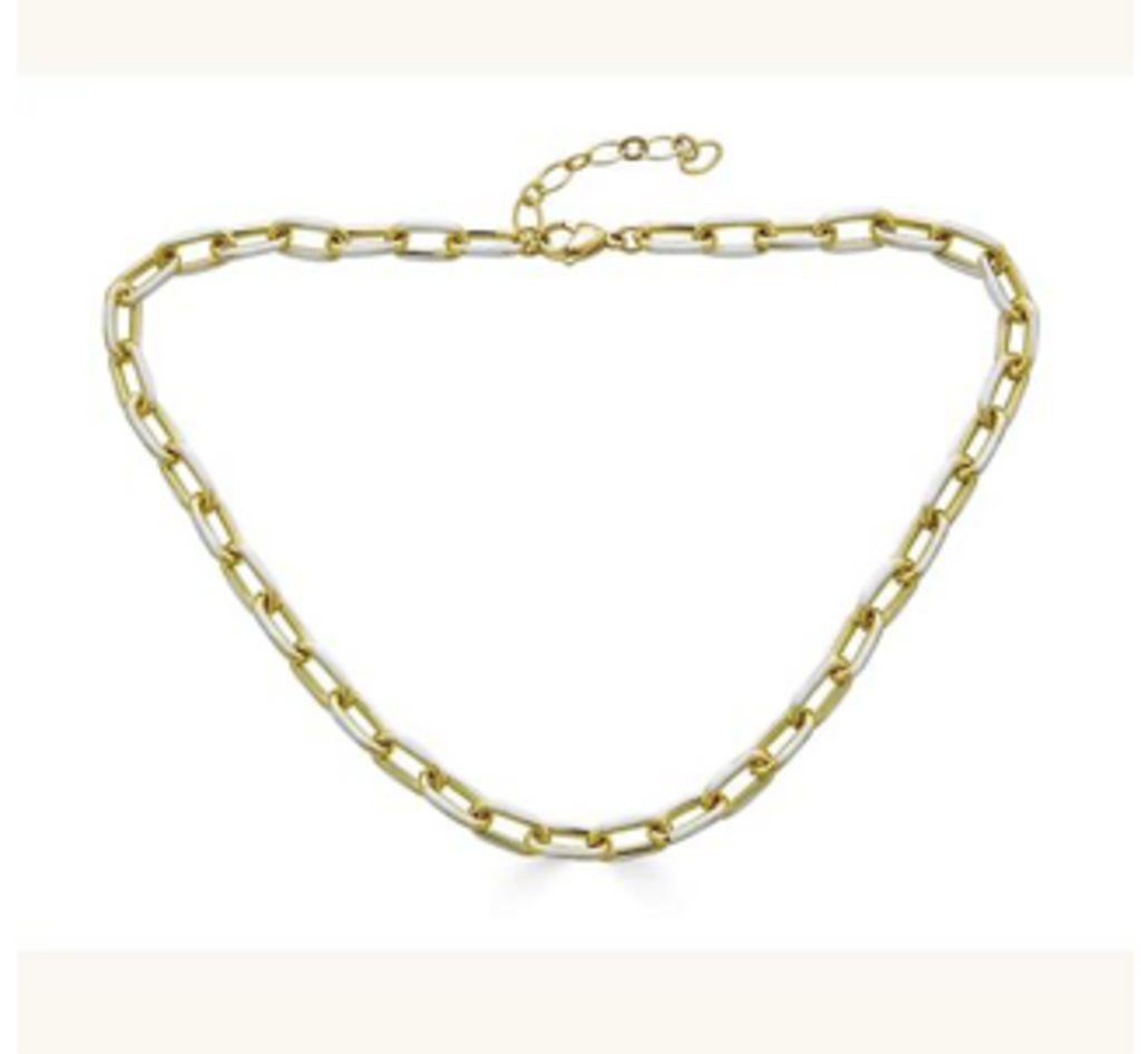 Enamel Paperclip Chain White Necklace