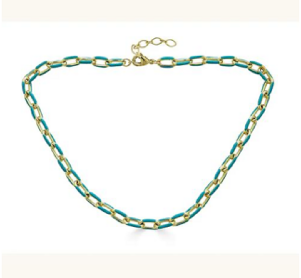 Enamel Paperclip Chain Blue Necklace