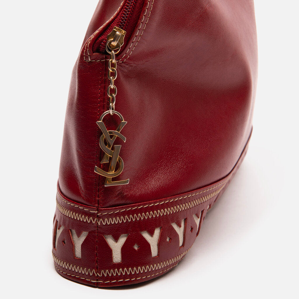 Saint Laurent Vintage Red Leather Y Cut Out Bag