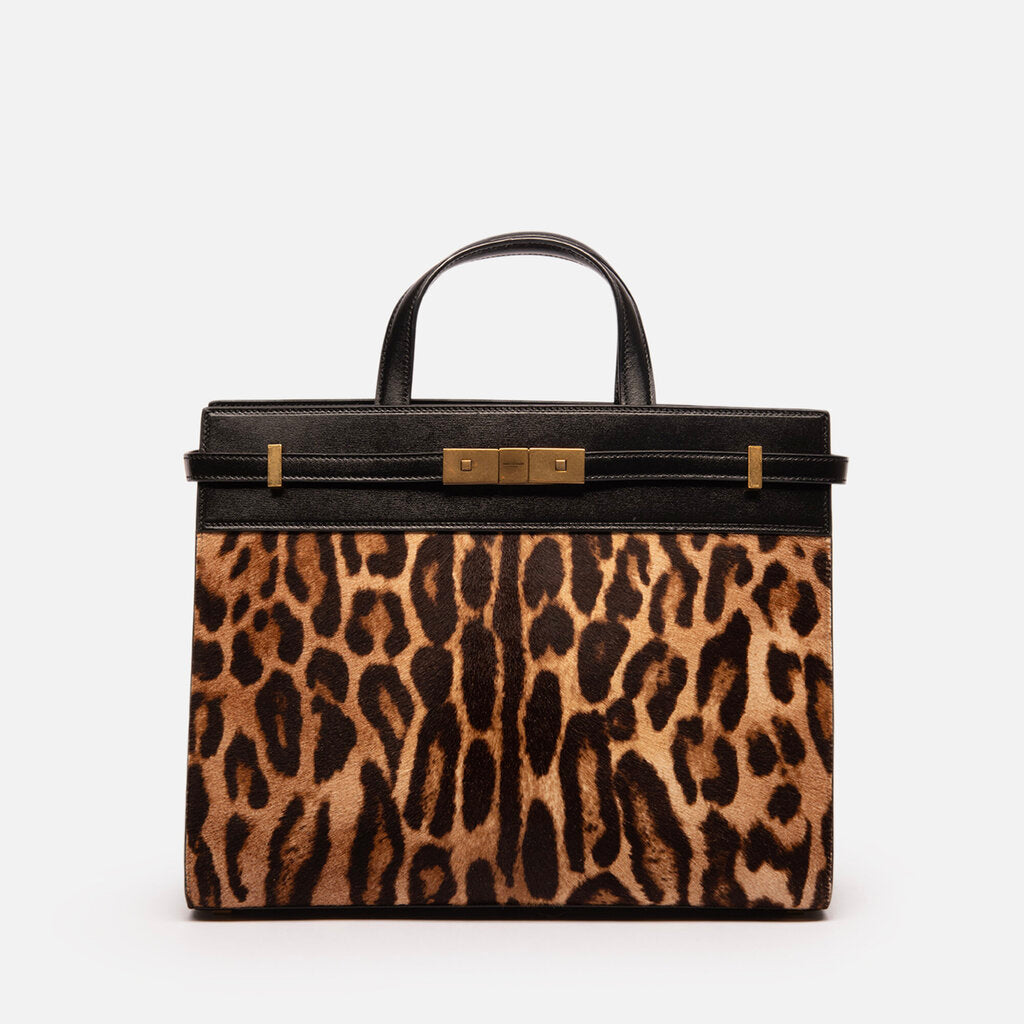 Saint Laurent Leopard Print Ponyhair Manhattan Bag