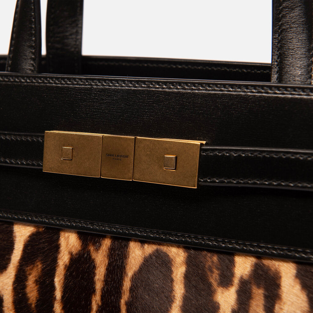 Saint Laurent Leopard Print Ponyhair Manhattan Bag