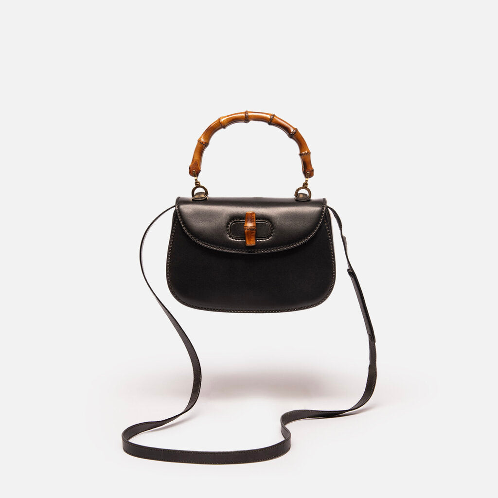 Gucci Black Leather Bamboo Top Handle