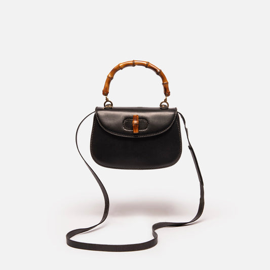 Gucci Black Leather Bamboo Top Handle