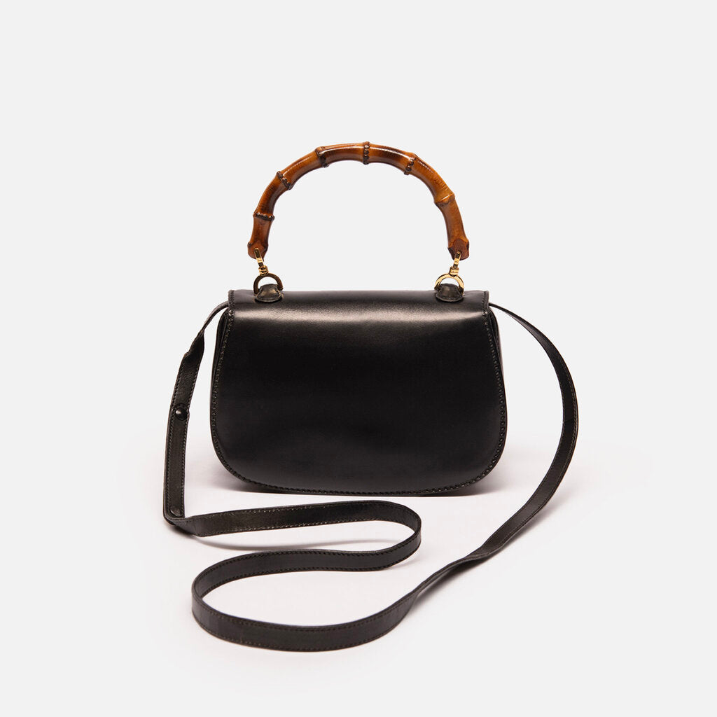 Gucci Black Leather Bamboo Top Handle