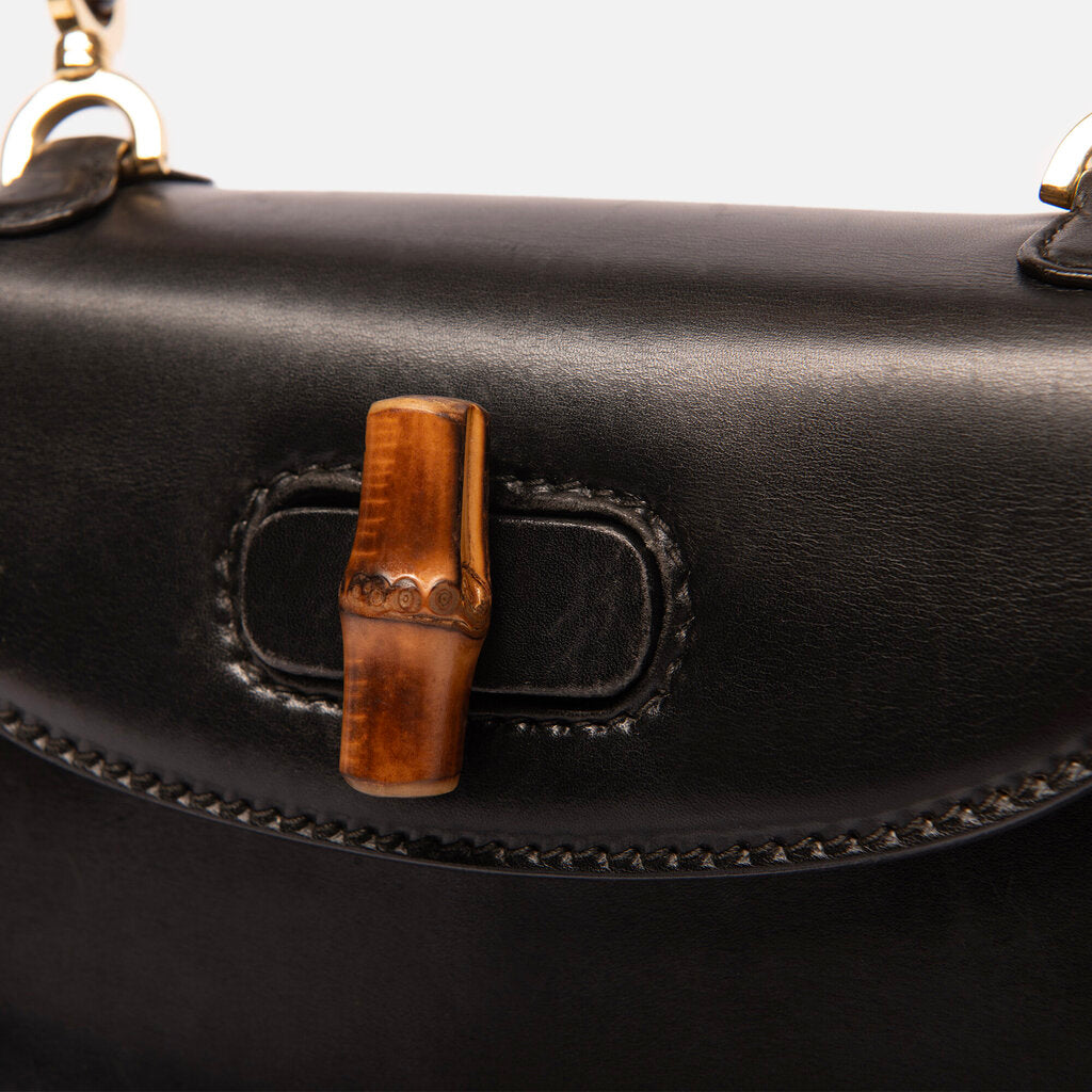 Gucci Black Leather Bamboo Top Handle