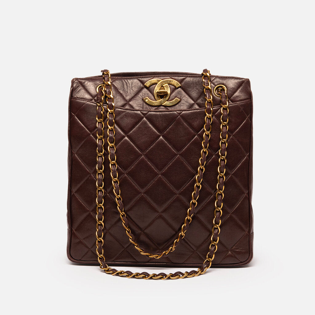 Chanel Brown Lambskin Quilted Shoulder Bag