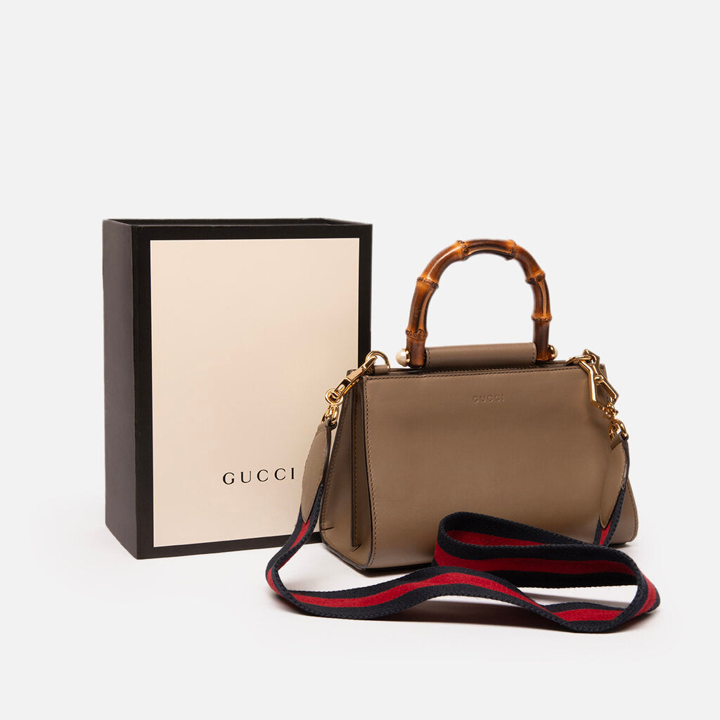 Gucci Taupe Leather Bamboo Top Handle