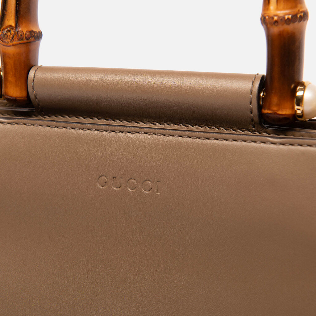 Gucci Taupe Leather Bamboo Top Handle